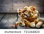 Mushroom Boletus Over Wooden...