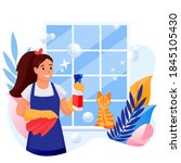 happy woman cleans window.... | Shutterstock .eps vector #1845105430