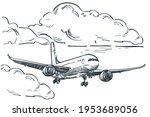 plane flies in sky clouds ... | Shutterstock .eps vector #1953689056
