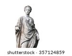 Marble statue of roman Ceres or greek Demeter isolated on white from the park of the Palace and park complex Estate of G. Galagan. Sokyryntsi village, Ukraine