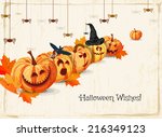 halloween greeting card with... | Shutterstock .eps vector #216349123