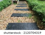 Black Flagstone Pathway In The...