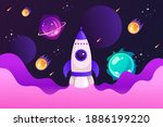 spaceship and solar system.... | Shutterstock .eps vector #1886199220