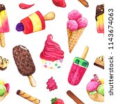 watercolor colorful ice cream... | Shutterstock . vector #1143674063
