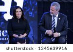 Small photo of Lynchburg, Virginia / USA - Nov. 28, 2018: Becki Falwell and her husband Jerry Falwell Jr. taking part in a town hall discussion on the opioid crisis in America hosted by Liberty University.