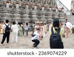 Small photo of BANGKOK, THAILAND October 01, 2023 - Foreign tourists visit Wat Arun. Thai Government grants visa exemption to Chinese and Kazakhstani tourists is effective from today until 29 February 2024.