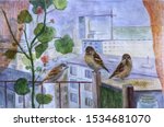 Watercolor Painting Of Sparrows ...