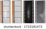 Small photo of cool 35mm filmstrip building set or kit for your content, vintage film snip with empty frames isolated on white background with reflection light and scratch texture layer.