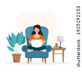 girl sitting on an armchair and ... | Shutterstock .eps vector #1925192153