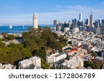 Aerial View of Coit Tower and Downtown San Francisco Daytime