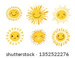 Cute Sun Icon Vector Set. Hand...