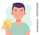 cute little boy eating banana.... | Shutterstock .eps vector #1833141640