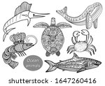 set with ocean animals in... | Shutterstock .eps vector #1647260416