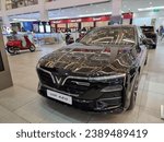 Small photo of Ho Chi Minh City, Vietnam - November 15 2023: The front view of Vinfast Lux A2.0 car in Vincom in Ho Chi Minh City, Vinhomes, Vingroup, Retail downturn, Economic downturn
