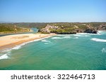 Panoramic view to Praia de Odeceixe, Surfer beach on the West coast of Algarve, District Aljezur Portugal Europe