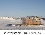 Side view of a traditional Inuit cargo sled or Komatik in the Arviat style in the Kivalliq region, Nunavut Canada