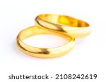 gold wedding rings on white... | Shutterstock . vector #2108242619