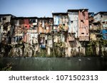 Dharavi slums on a river bank, Mumbai