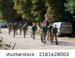Small photo of Staines-upon-Thames, UK July 7th 2022 A platoon of British Royal Marine commandos take part in a 56-mile charity march on the Thames Walk in remembrance of comrades who died in the Falkland War