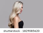 Blond Woman On Gray Background. ...