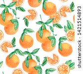 watercolor fruit pattern orange ... | Shutterstock . vector #1421514893