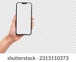 Hand holding smart phone Mockup and screen Transparent and Clipping Path isolated for Infographic Business web site design app