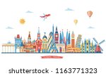 europe famous monuments skyline.... | Shutterstock .eps vector #1163771323