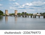 Small photo of Kapelle op de Bos, Flemish Brabant, Belgium, June 30, 2023- Bridge and sluice at the canal