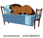 Sleeping Horse On Bed With...