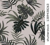 tropical  floral foliage dark... | Shutterstock .eps vector #1389438263