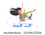 funny young girl rides shopping ... | Shutterstock .eps vector #1514412236