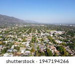 Aerial view above Pasadena neighborhood in northeast of downtown Los Angeles, California, USA