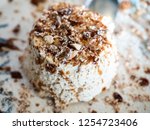 Small photo of delicious nougat semifreddo, for real epicurean, crunchy with almonds and toasted hazelnuts