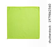 Small photo of Square green microfiber cloth isolated on white background. Soft non-woven microfiber material for cleaning objects and surfaces. Housework, cleaning and purity equipment. Top view.