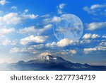 Earth, moon, mountain, clouds and ecological environment