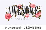 awesome slogan with flower... | Shutterstock .eps vector #1129466066