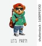 let's party slogan with cute... | Shutterstock .eps vector #1608991930