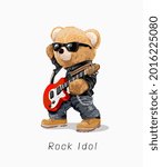 rock idol slogan with bear doll ... | Shutterstock .eps vector #2016225080