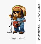 reggae time slogan with bear... | Shutterstock .eps vector #2076472336
