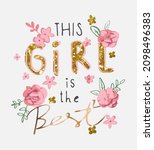 girl slogan with flower patched ... | Shutterstock .eps vector #2098496383