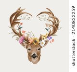 Deer Head Antlers Heart Shape...