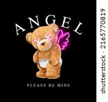 angel slogan with bear doll in... | Shutterstock .eps vector #2165770819