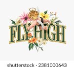 fly high slogan with angel and...