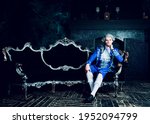 Small photo of actor dressed as an aristocrat from the eighteenth century wearing a wig