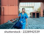 Small photo of Cinematic footage representation of the daily life of a nurse going to work at the hospital