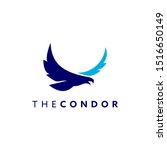 Condor Logo Prey Bird Blue Icon, Simple Flying Abstract Vector for Business or Animal Graphic Design Template