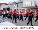 Small photo of Derry, New Hampshire, USA - November 27, 2021: Annual Nutfield Holiday Parade, Pinkerton Academy marching band