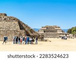 Small photo of Monte Alban, Oaxaca de Juarez, Mexico, 1st of January 2019, A mayan pyramid of Monte Alban with tourists