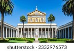 Small photo of Rome, lazio, italy, 16th of July 2023, The facade of Basilica of Saint Paul Outside the Walls, Basilica Papale di San Paolo fuori le Mura is one of Rome's four major papal basilicas.