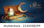 dark blue ramadan card. 3d... | Shutterstock .eps vector #2134338299